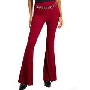 Just Polly Ribbed Flare Bell Bottom Belted Pant Burgundy Medium